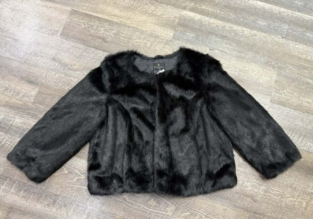 Womens Worthington Faux Fur Cropped Jacket Coat Size XL Petite Brown Vintage